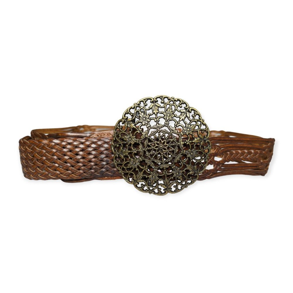 Beautiful Faux Leather Woven Belt with Large Buckle Size XL